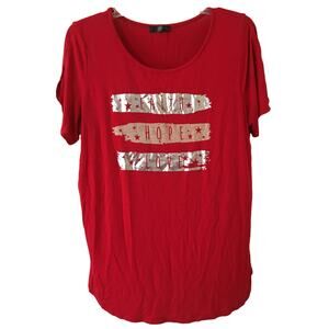 Eva James XL Faith Hope Love Cut Out Sleeve T-shirt Red With Silver Lettering